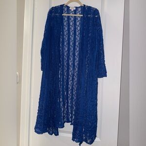 LuLaRoe Medium Blue Sarah Lace Cardigan